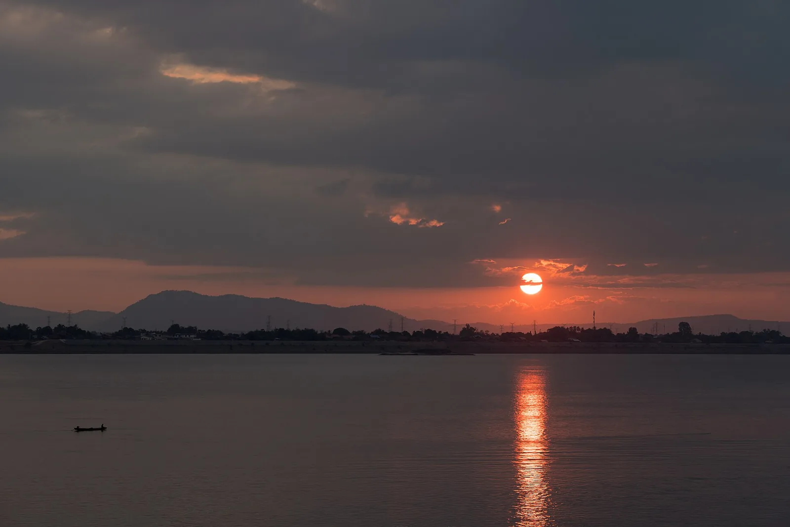 Sunset over the Mekong River at Pakse in southern Laos