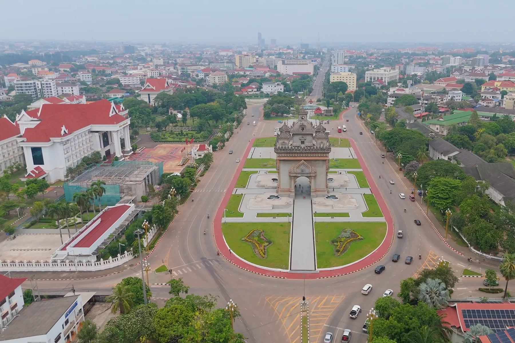 Aerial view of Patuxai and central Vientiane